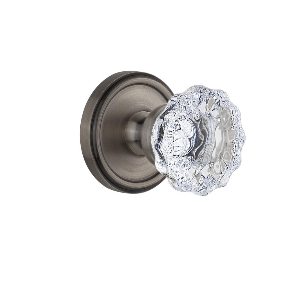 Grandeur by Nostalgic Warehouse GEOFON Privacy Knob - Georgetown Rosette with Fontainebleau Crystal Knob in Antique Pewter